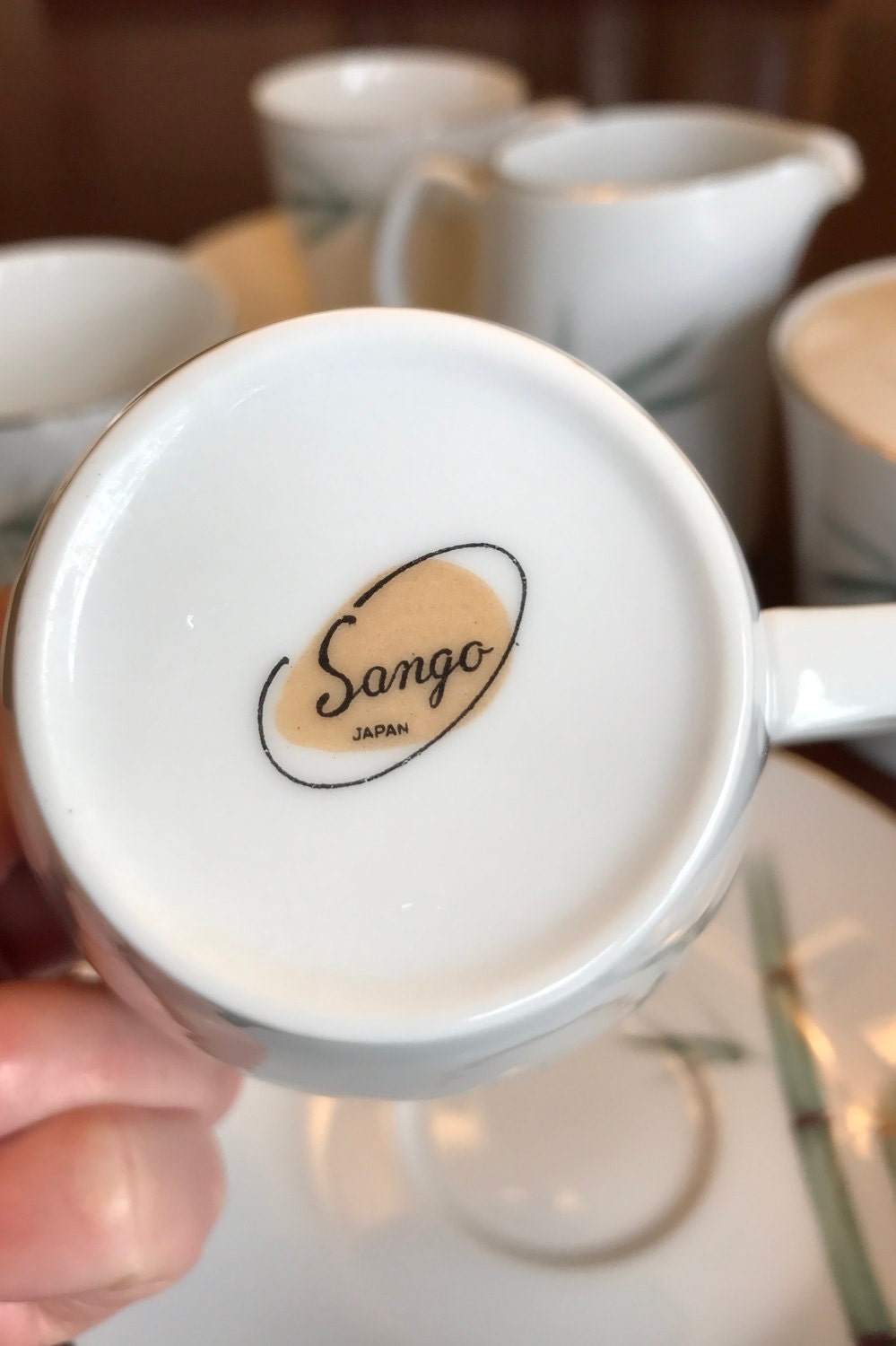 Vintage Tea Set Sango Bamboo Fine China, MidCentury Asian Fine China