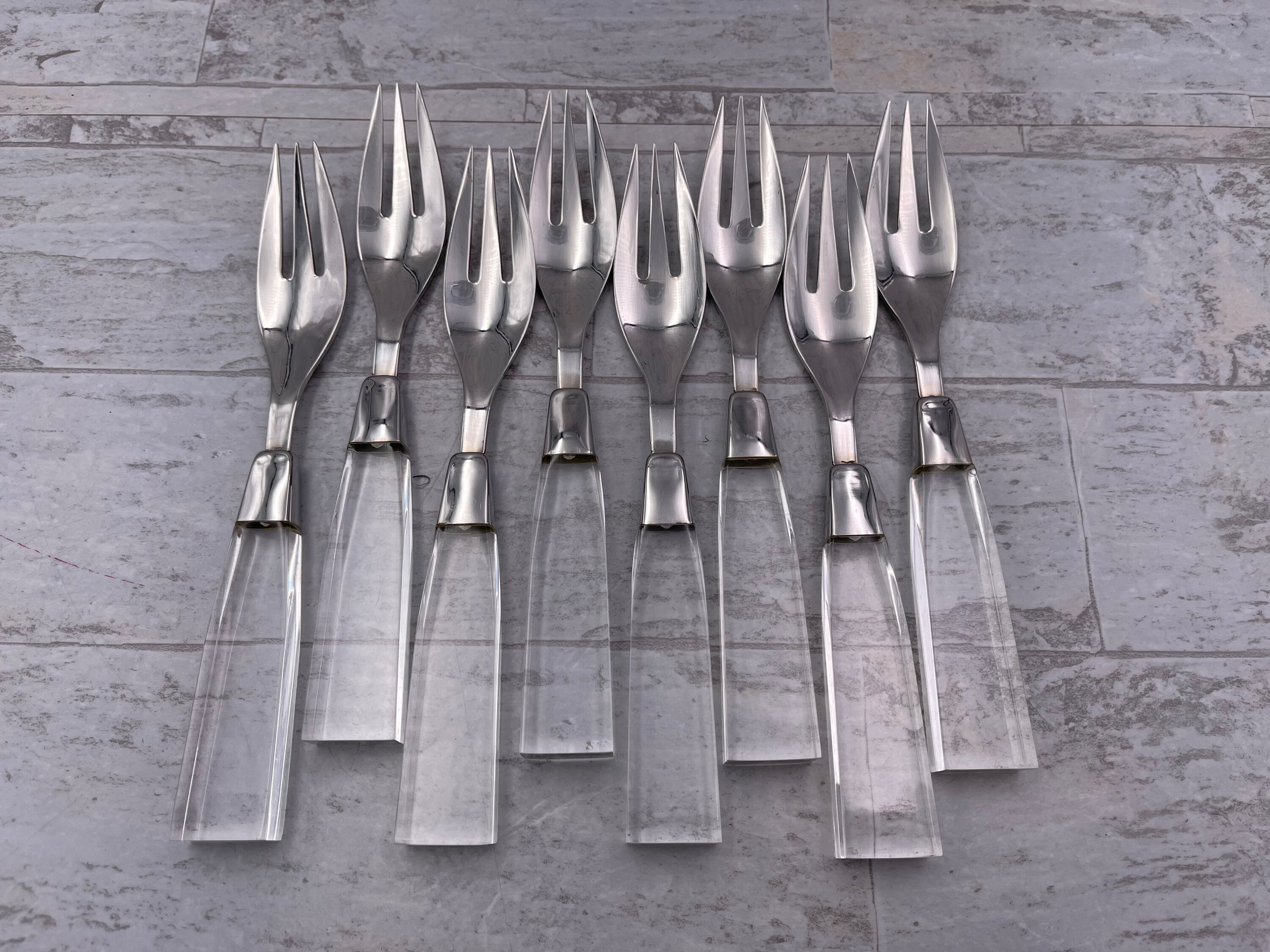 MCM LUCITE Flatware set, complete Service for 8, Designer Silverware by