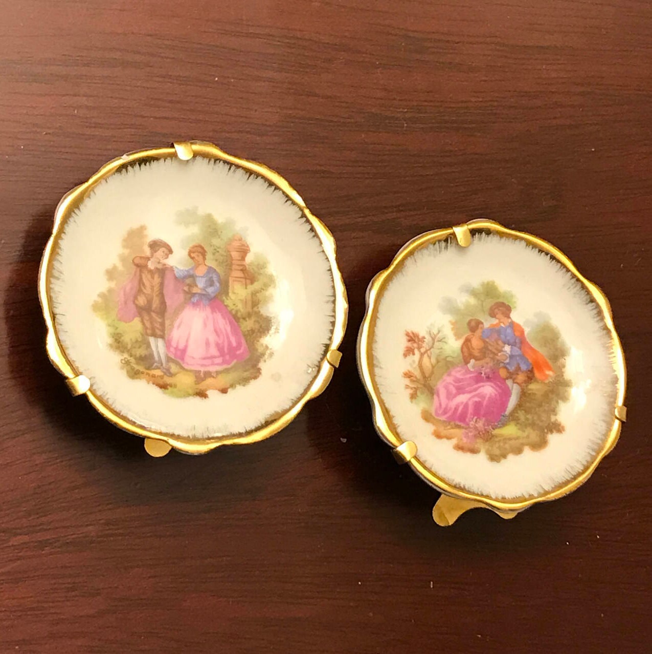 Limoges Miniature Plates porcelain and gold, Courting Couples