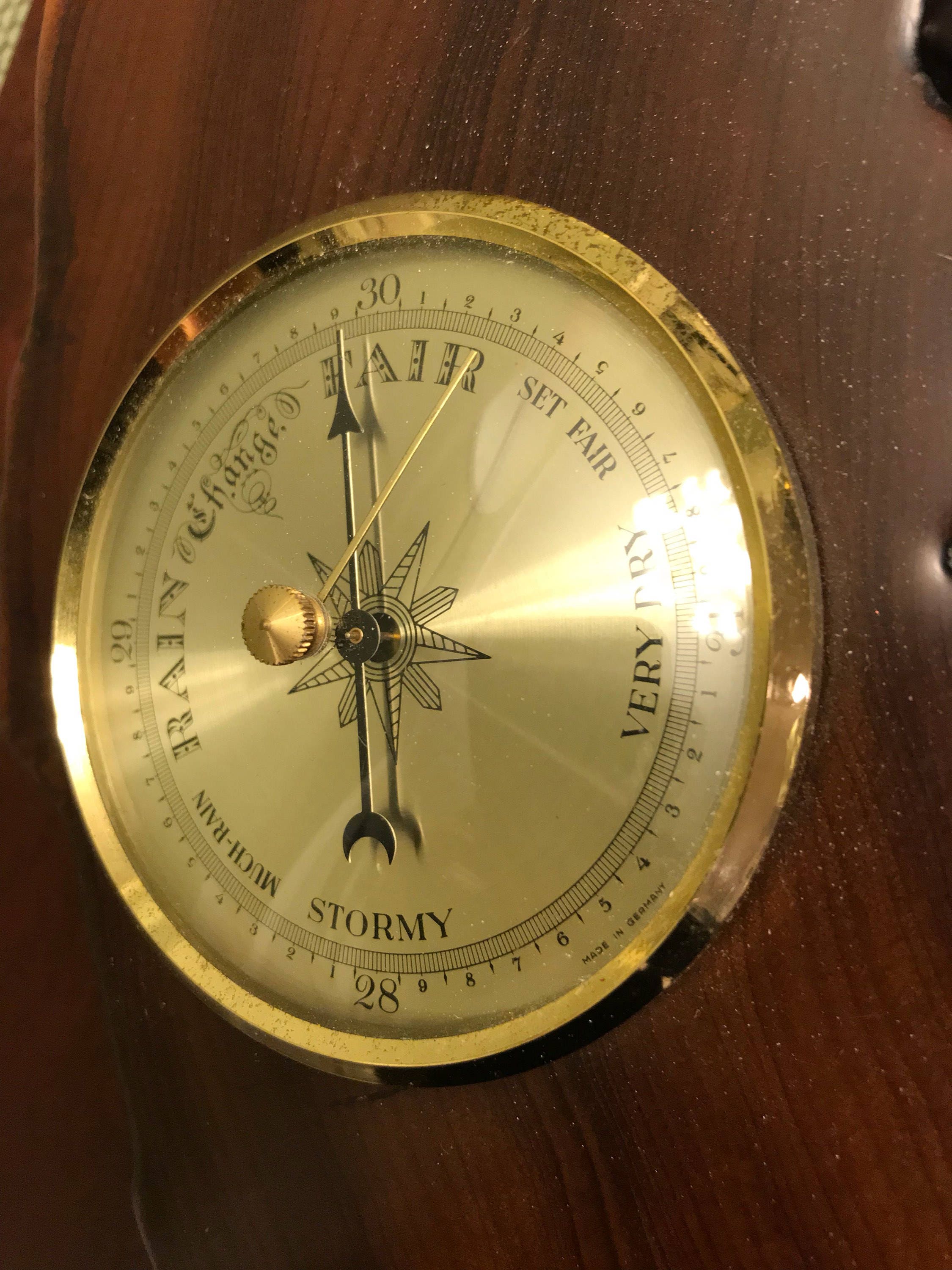 Vintage Weather Station, Handcrafted Wood Setting, collectible Weather