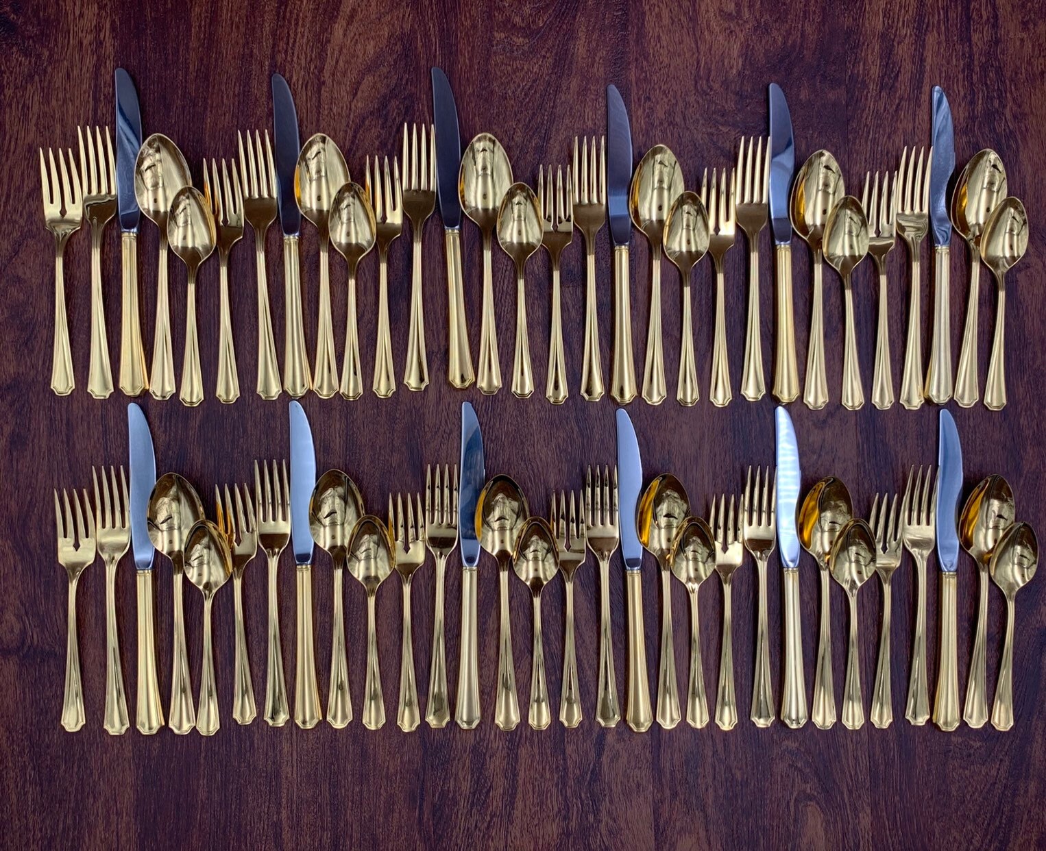 Vintage Oneida Gold Flatware Set service for 12, Golden Clairhill