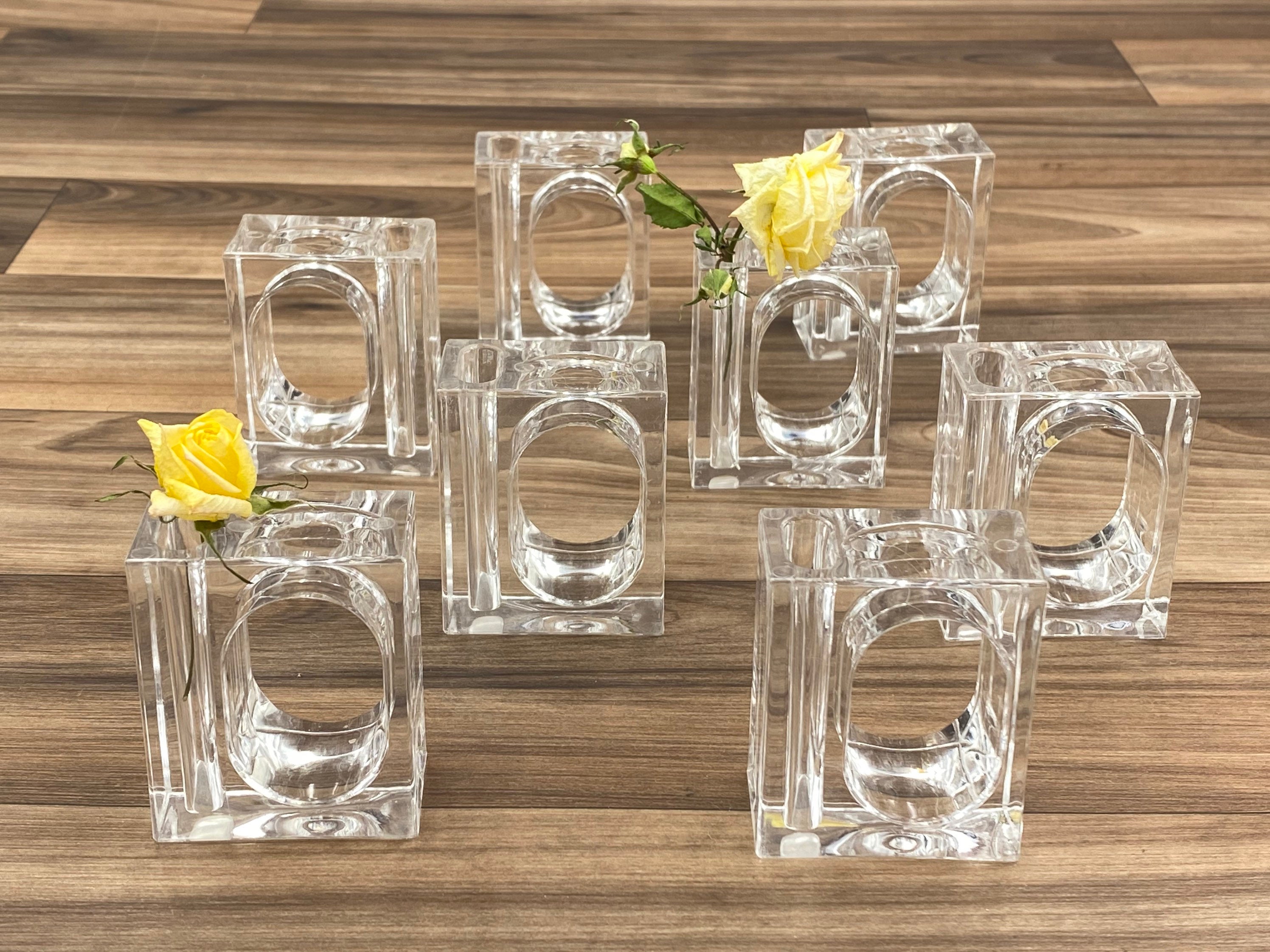 Vintage Lucite Napkin Rings with Bud vases by Lillian Vernon, Set of 8