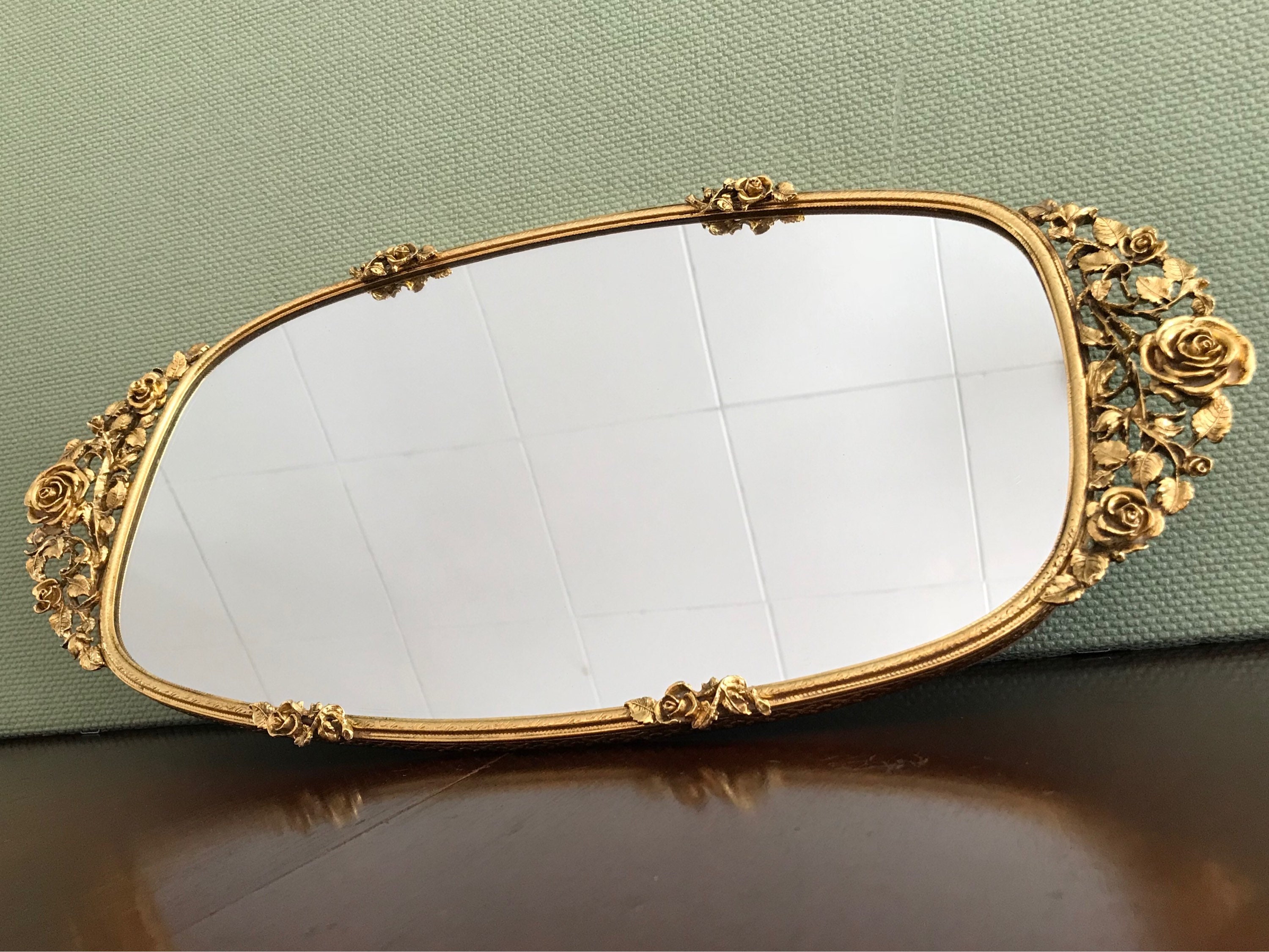 40s〜50s アメリカアンティークmatson　薔薇ゴールドバニティートレイ鏡 40s〜50s アメリカアンティークmatson 薔薇ゴールドバニティートレイ鏡