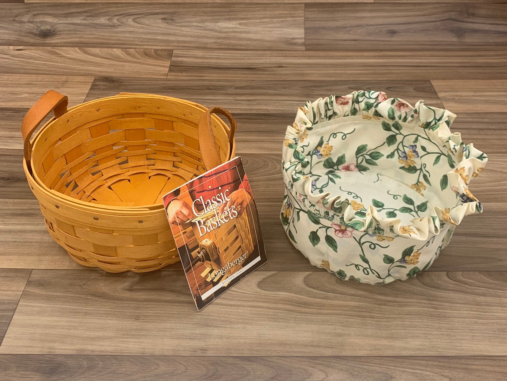 Vintage Longaberger Basket Rustic Home Decor, Round Basket with fabric