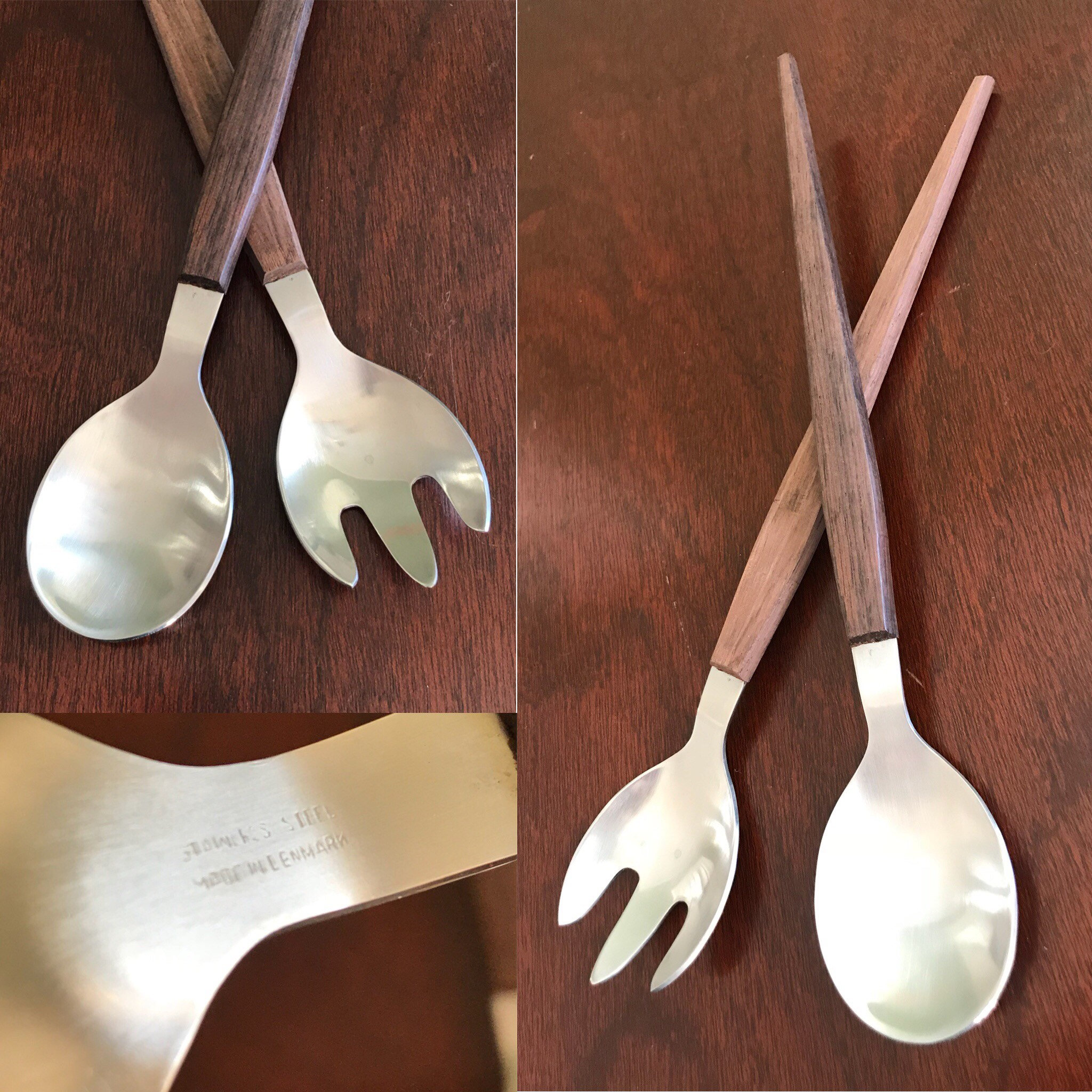 Danish Modern Salad serving set, MCM Serving set in Stainless Steel
