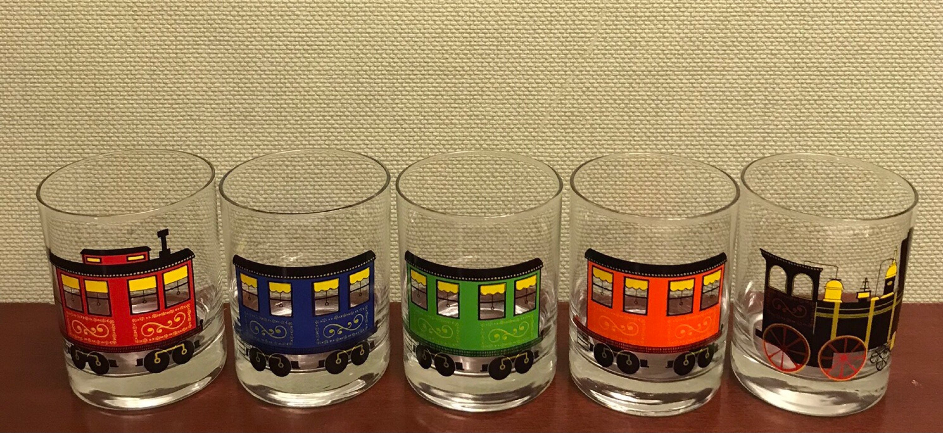 Rare Cera Train Glasses, Mid Century Cera Glasses, Cera Get On Board