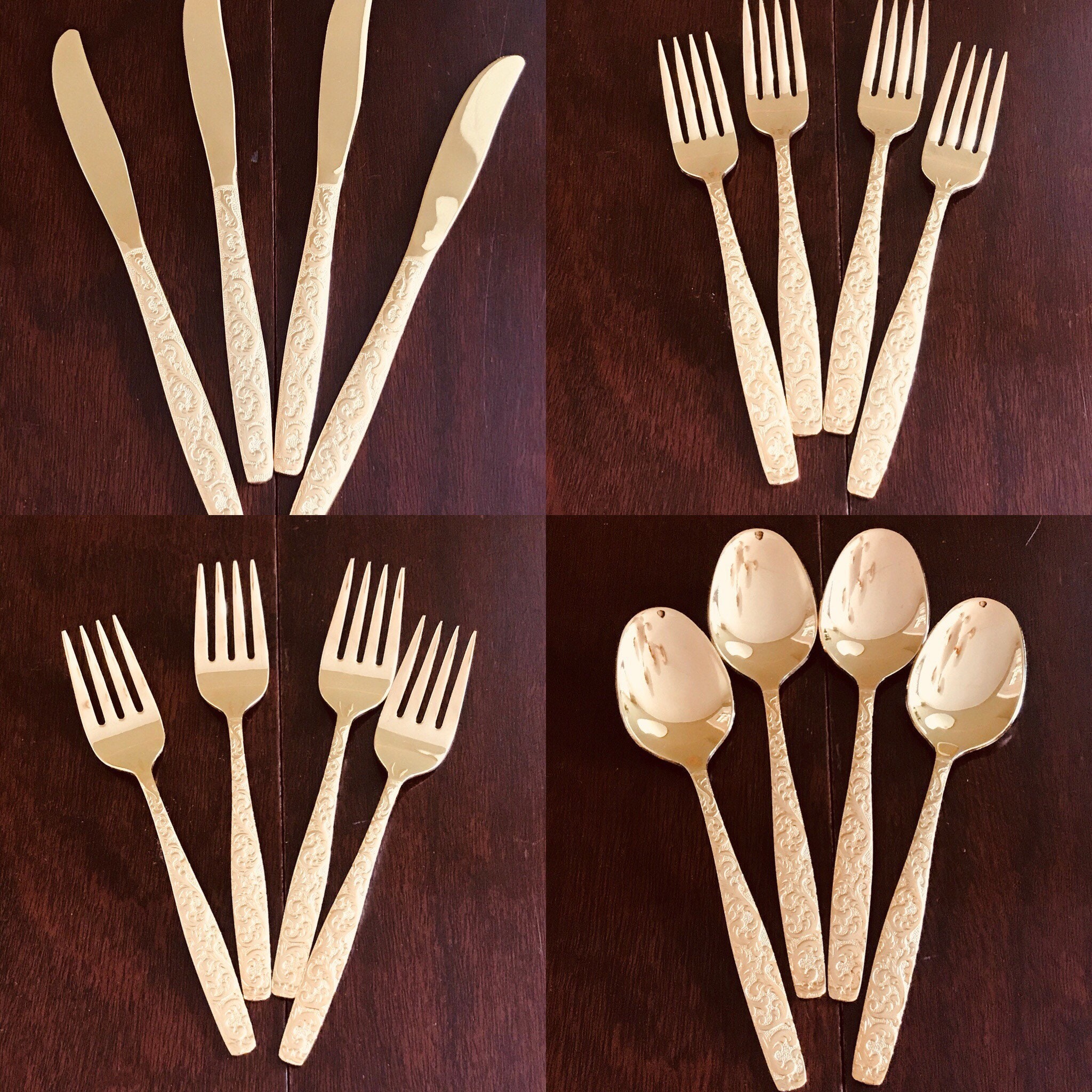 Vintage Gold Flatware, Americana Golden Heritage IS, Gold Electroplate Flatware, 4 piece service