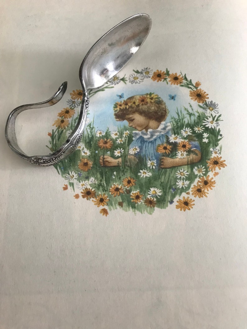 Antique Silver Baby Spoon Curved handle baby spoon shower gift Baby Gift Vintage pattern flatware baby utensil Silver plated flatware