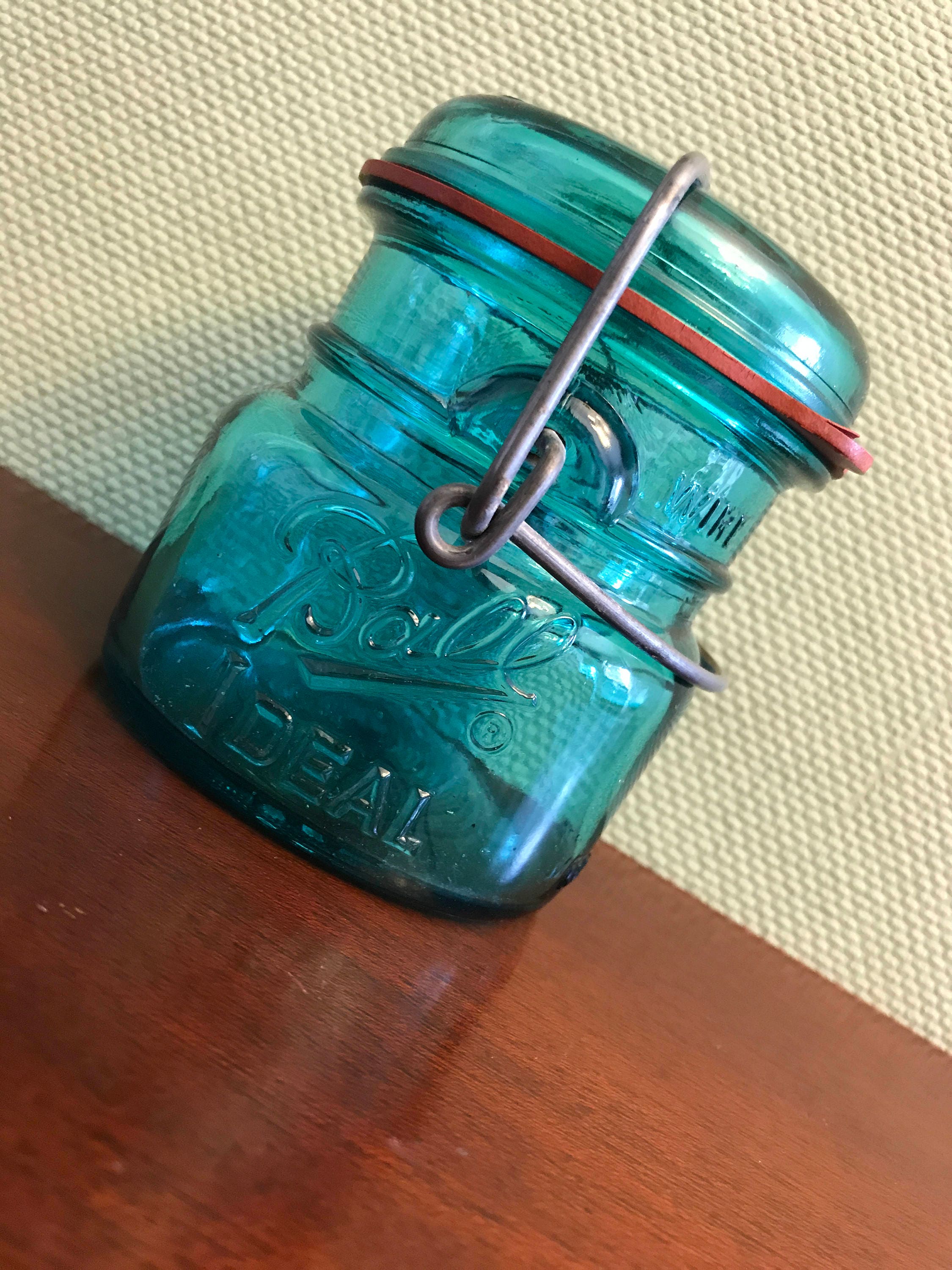 Blue Ball Jar, Vintage Ball Ideal Canning Jar, Turquoise Mason Jar