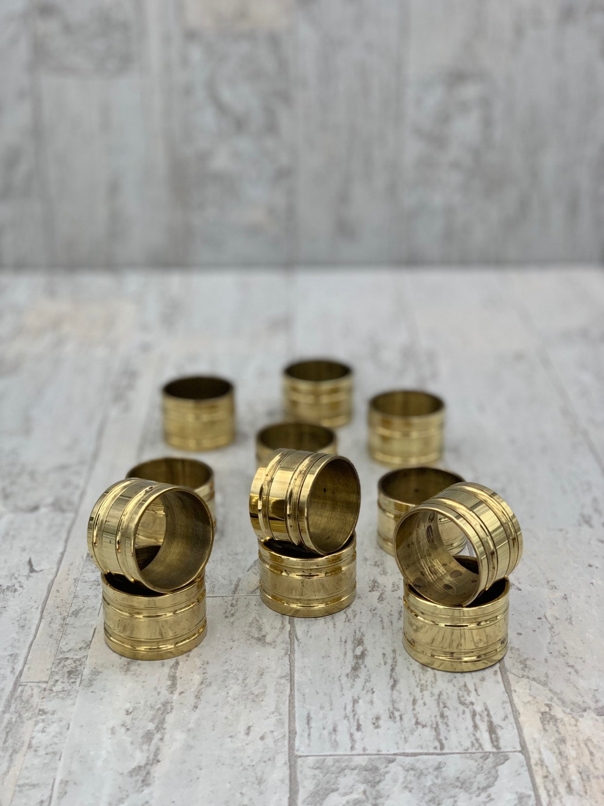 Vintage Solid Brass Napkin Rings, 12 piece set, Table decor, Serviette