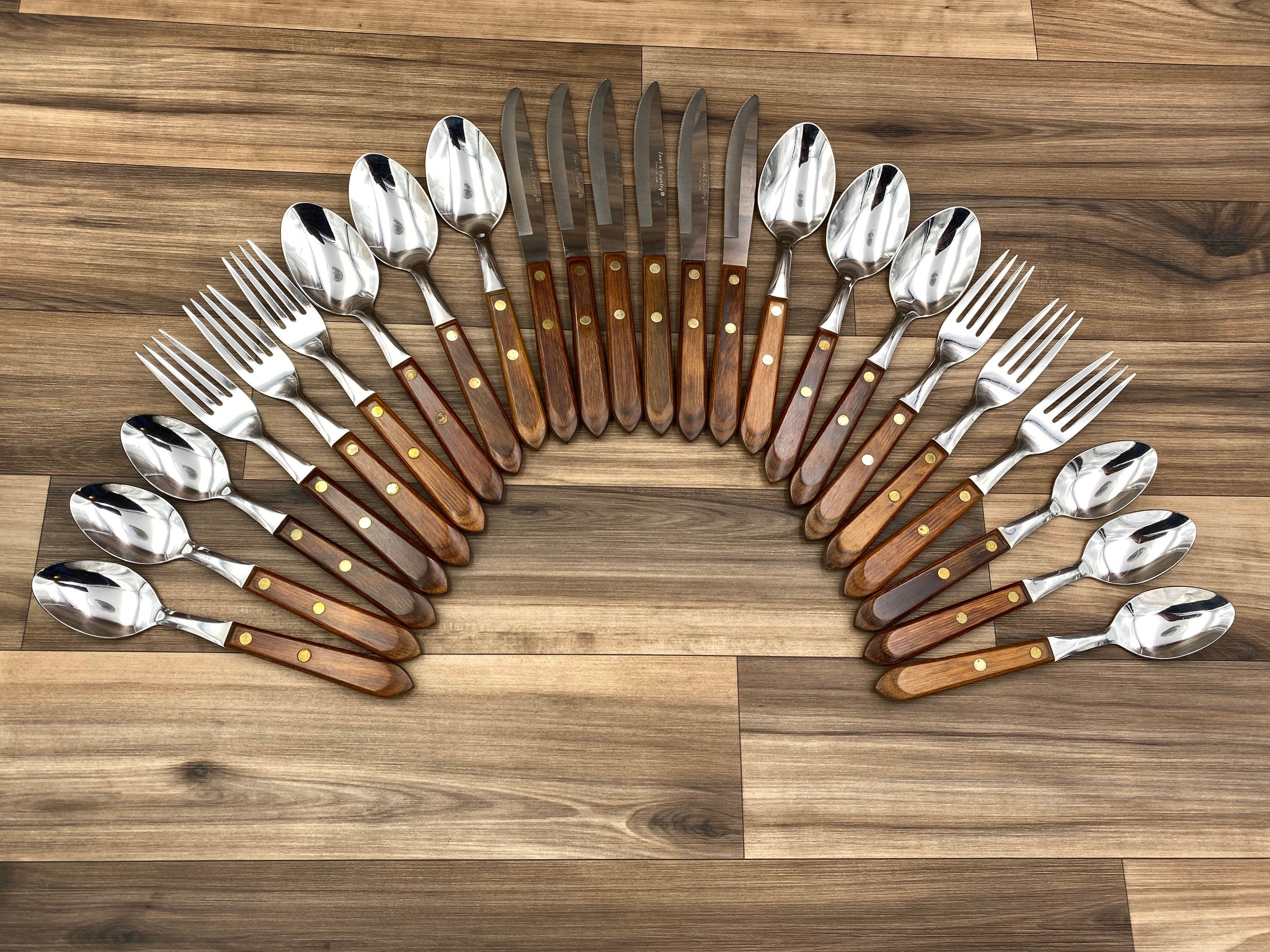 Vintage Wood Handled Flatware set Washington Town and Country