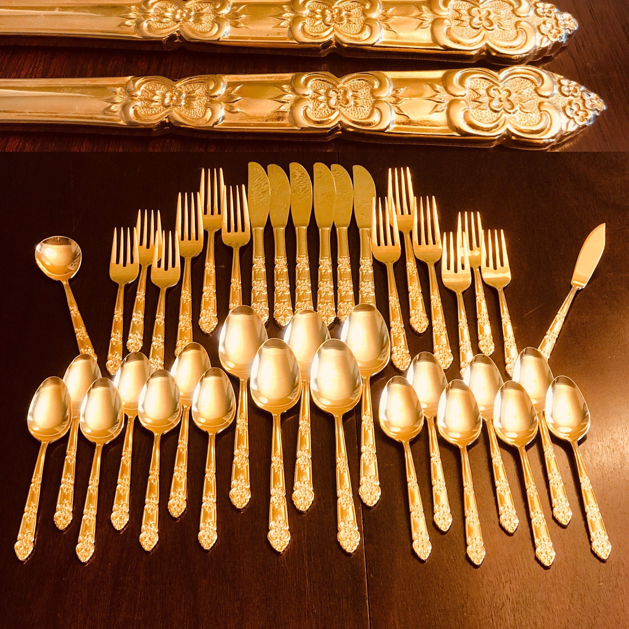 Vintage Golden Flatware, Gold Electroplate floral Flatware by Stanley