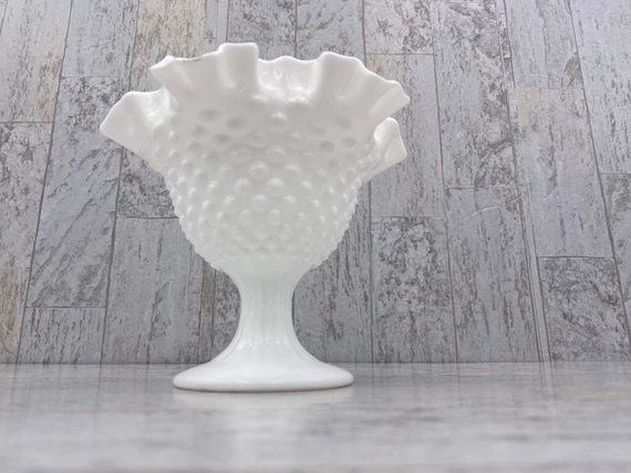 Vintage Candleholder Compote, Fenton Hobnail Milk Glass, Collectible gift for her