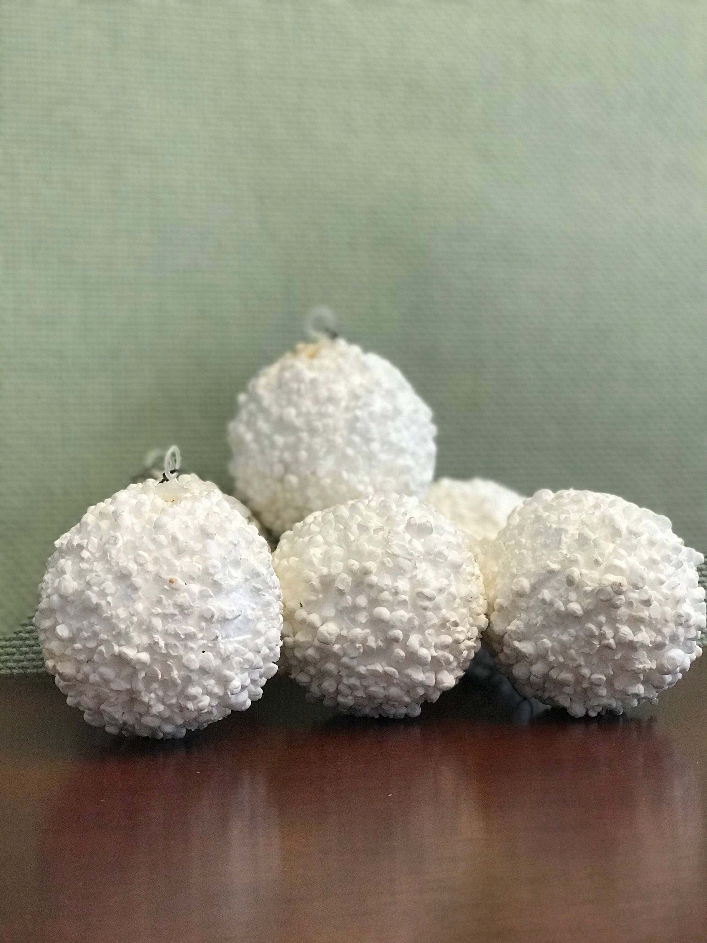 Vintage Snowball Tree Ornaments, White Styrofoam ornaments, Pyramid