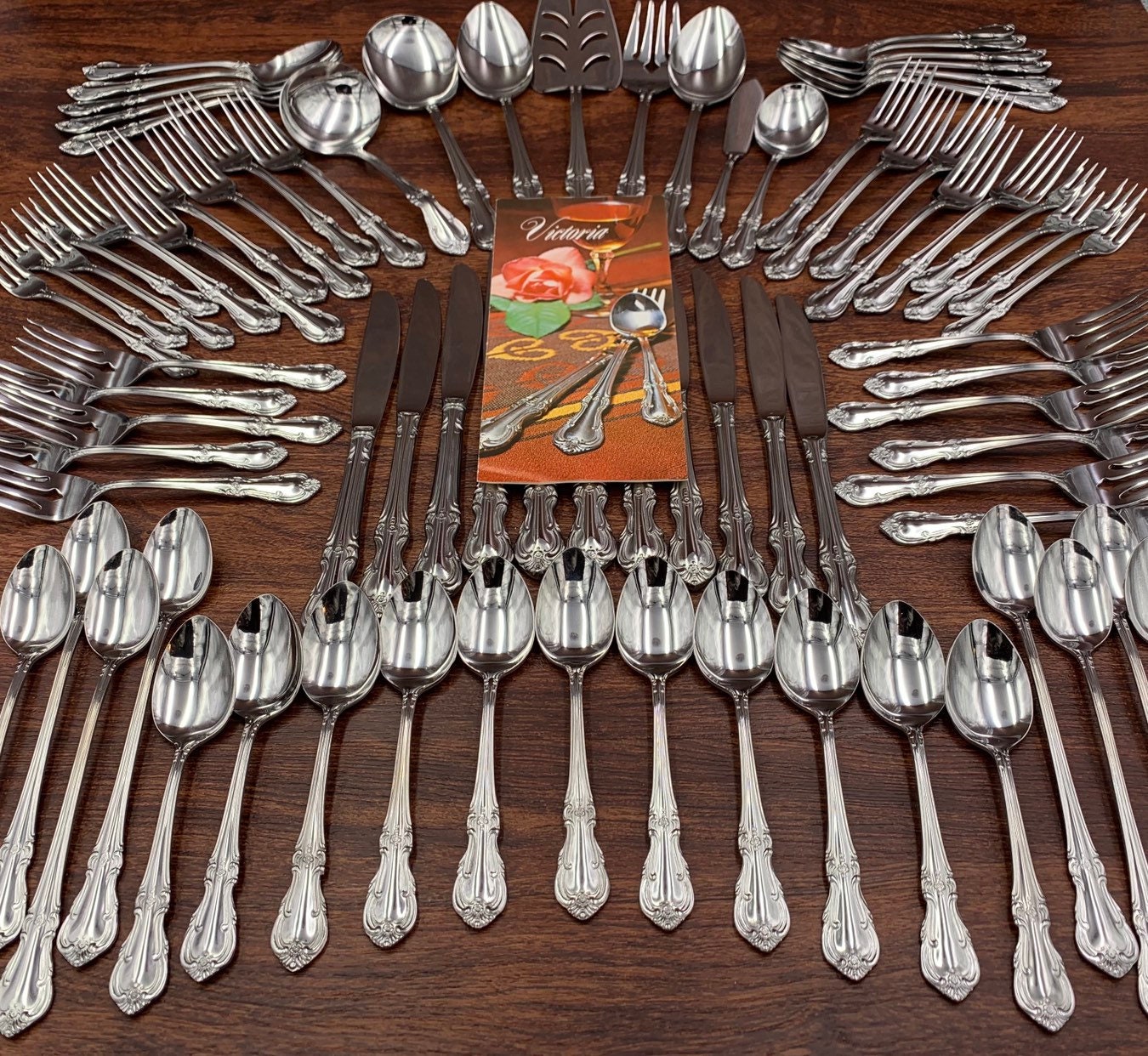 Vintage Victoria Stainless Flatware set, Large Flatware Service for 12