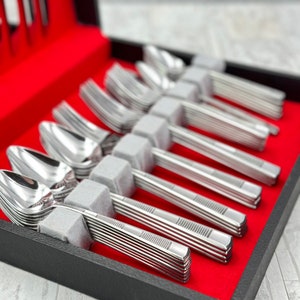 Vintage Stainless Flatware Set, Stanley Roberts Nirzanna Pattern, Service for 8 Silverware set, Wedding gift