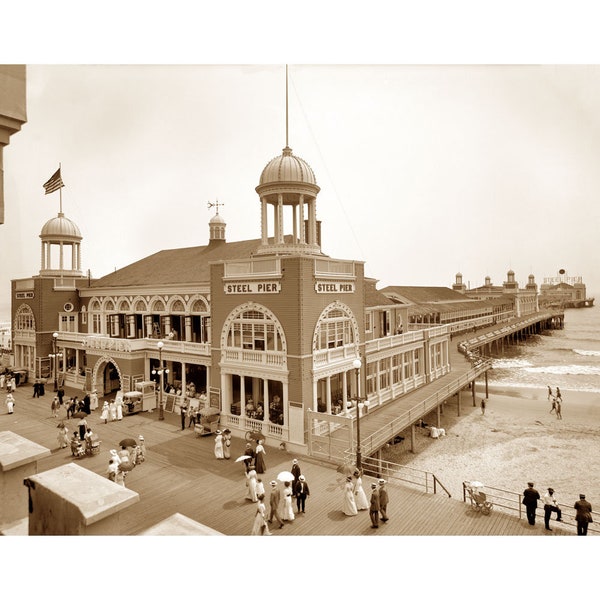 Steel Pier and Atlantic City Boardwalk, circa 1910 - Quality Reprint of a Vintage Photo