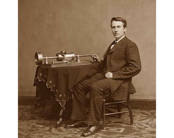 Thomas Edison with his Phonograph - Quality Reprint of a Vintage Photo