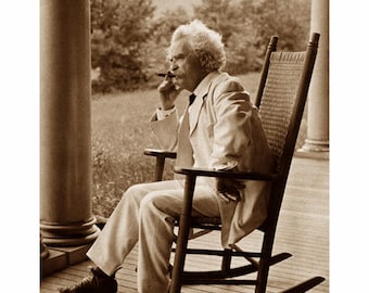 Mark Twain on Porch with Cigar - Quality Reprint of a Vintage Photo