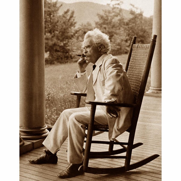 Mark Twain on Porch with Cigar - Quality Reprint of a Vintage Photo