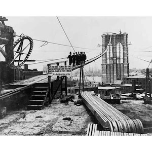 Gångväg till toppen av Brooklyn Bridge - Kvalitetsåtertryck av ett vintagefoto