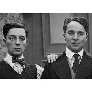 Buster Keaton en Charlie Chaplin: hoogwaardige herdruk van een vintage foto