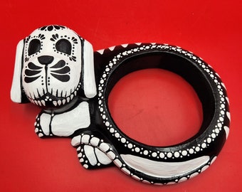 Day Of The Dead Dog Bowl Holder Dia De Los Muertos Skeleton Art One Of A Kind  Dog Feeding Dish Water Dish