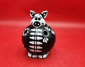 Pig Tea Light Holder Day Of The Dead Hog Dia De Los Muertos Skeleton Art One Of A Kind