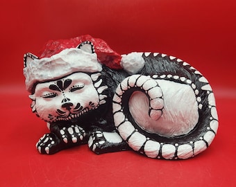 Day Of The Dead  Sleeping Cat  Dia De Los Muertos Skeleton Art One Of A Kind Sleeping Kitten