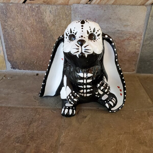 Day Of The Dead Bunny  Dia De Los Muertos Skeleton Art One Of A Kind  Rabbit