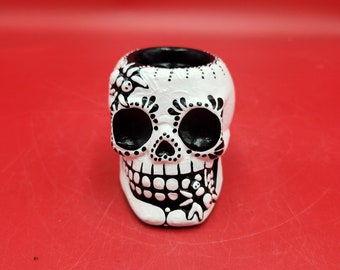 Skull and Spiders Candle Holder Day Of The Dead   Dia De Los Muertos Skeleton Art One Of A Kind  Pet Memorial