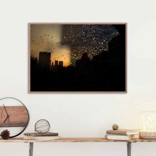 Printable "Shelter" printable wall decor instant download wall art abstract art  rain drops skyline cityscape light contrast studio art