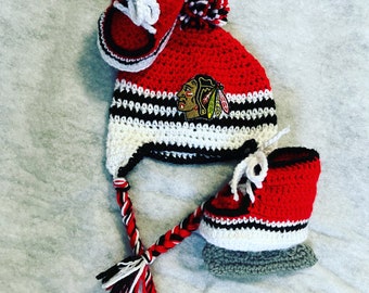 Baby Hockey Set, Hockey Skates and Hockey Hat, all Hockey teams, Chicago Blackhawks, etc.