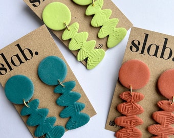 Textured Polymer Clay Earrings || Three Colours || Slab Earrings
