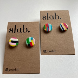 Small Studs - Multicoloured/stripes - Colourful Studs Slab Earrings
