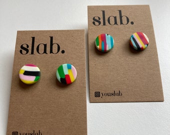 Small Studs - Multicoloured/stripes - Colourful Studs Slab Earrings