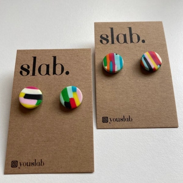 Multicoloured Small Stud Earrings || small studs || striped studs || Slab Earrings Stripes