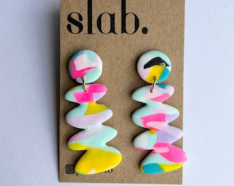 Abstract Clay Earrings || Scrap Clay || Neon || Slab Earrings