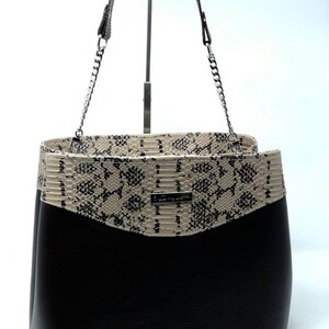 Bolso de mano 5th Avenue - Marrón con contraste de piel de serpiente - Interior beige