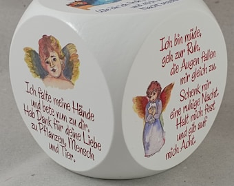 Cube de prière « Prières des anges » peint en blanc 6 cm Cadeau de baptême, cadeau chrétien