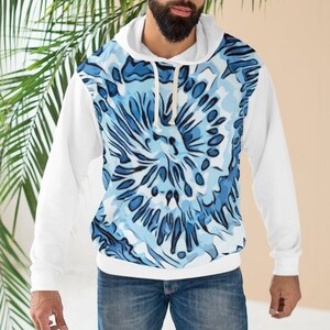 Blue Tie Dye Hoodie, Unisex Pullover Hoodie Sweatshirt, Long Sleeve Tie Dye, Tie Dye Sweatshirt