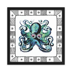 Doodle Octopus Art Print, Animal Art, Wall Art, Unique Poster, Colorful Octopus Art, 24&quot; x 24&quot; Framed Print