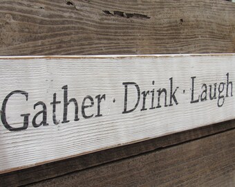 Letrero de reunión, bebida, risa, letrero de reunión, decoración de pared, letrero de madera, letrero de granja, decoración de granja, decoración del hogar, decoración del comedor