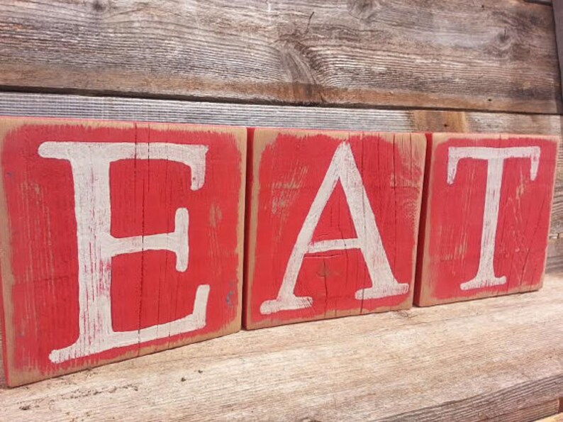 EAT Sign Blocks Country Kitchen Home Decor Farmhouse Pantry Restaurant Coffee Shop Dining Rustic Reclaimed Wood Gift For Her Free Shipping image 5