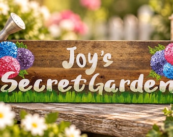 Personalized Custom Secret Garden Wood Sign, Garden, Outdoor Area, Hydrangeas, Rustic Home Decor, Housewarming Gift