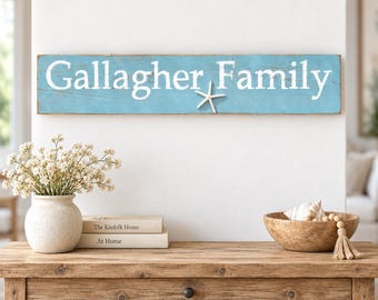 Personalized Family Name Wood Sign, Nautical Beach House Rustic Home Decor, Housewarming Wedding Gift