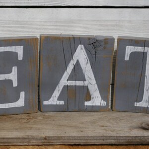 EAT Sign Blocks Country Kitchen Home Decor Farmhouse Pantry Restaurant Coffee Shop Dining Rustic Reclaimed Wood Gift For Her Free Shipping image 6
