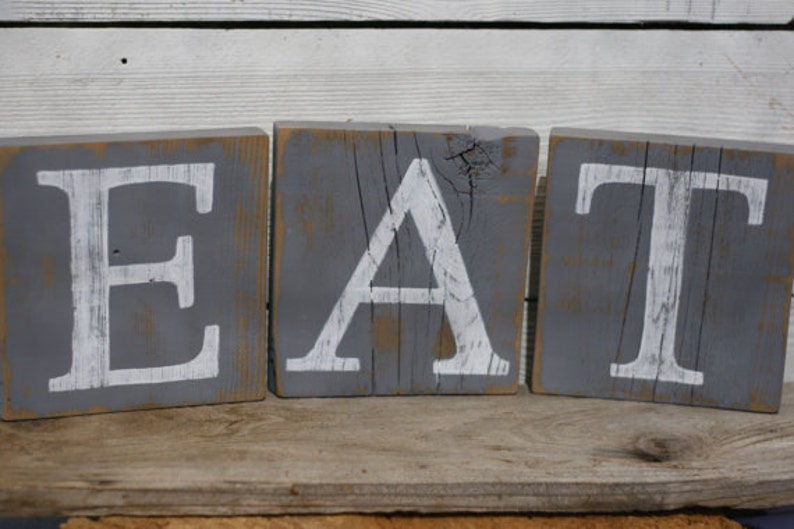 EAT Sign Blocks Country Kitchen Home Decor Farmhouse Pantry Restaurant Coffee Shop Dining Rustic Reclaimed Wood Gift For Her Free Shipping image 6