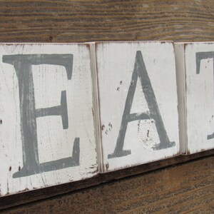 EAT Sign Blocks Country Kitchen Home Decor Farmhouse Pantry Restaurant Coffee Shop Dining Rustic Reclaimed Wood Gift For Her Free Shipping image 4