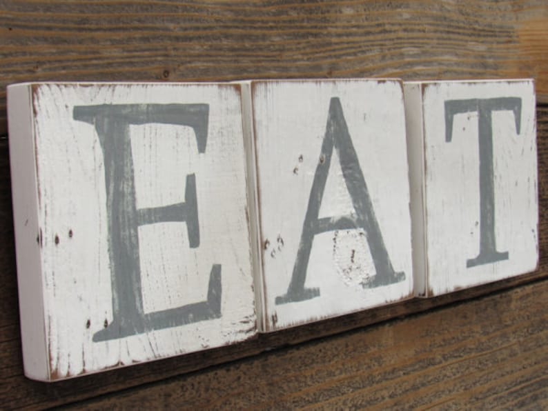 EAT Sign Blocks Country Kitchen Home Decor Farmhouse Pantry Restaurant Coffee Shop Dining Rustic Reclaimed Wood Gift For Her Free Shipping image 4